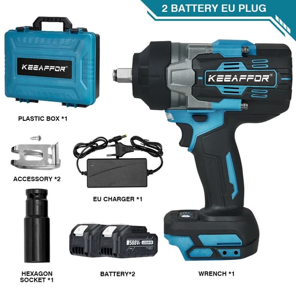 KeeAffor Elektrisk Slagnøgle, 2800N.M Moment, 7600 RPM Ubelastet Hastighed,2 BATTERI SÆT B