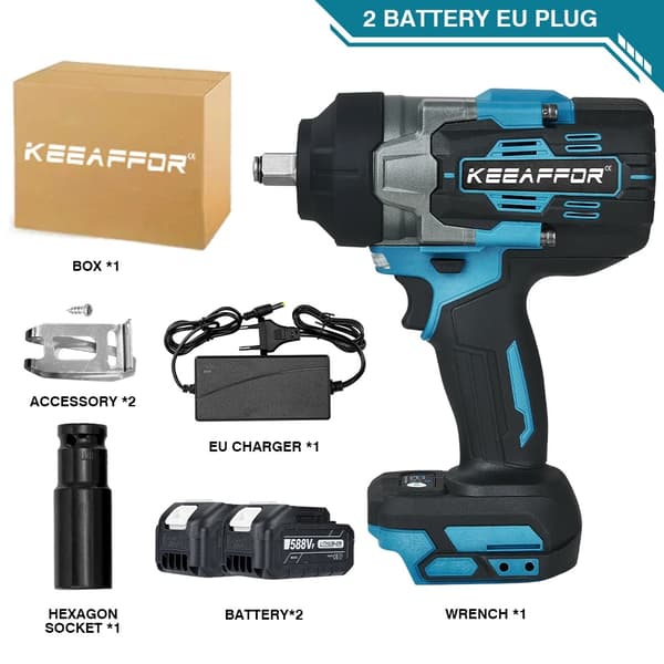 KeeAffor Elektrisk Slagnøgle, 2800N.M Moment, 7600 RPM Ubelastet Hastighed,2 BATTERI SÆT B