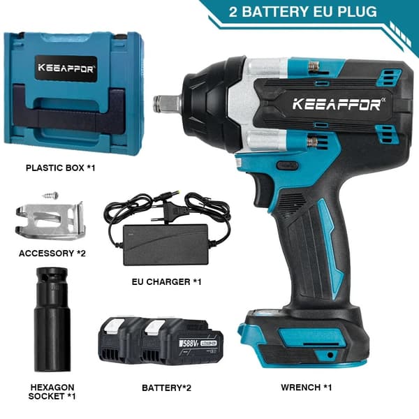 Elektrisk Slagnyckel, 1800N.M Moment, 7200 rpm Hastighet,2 BATTERISET A