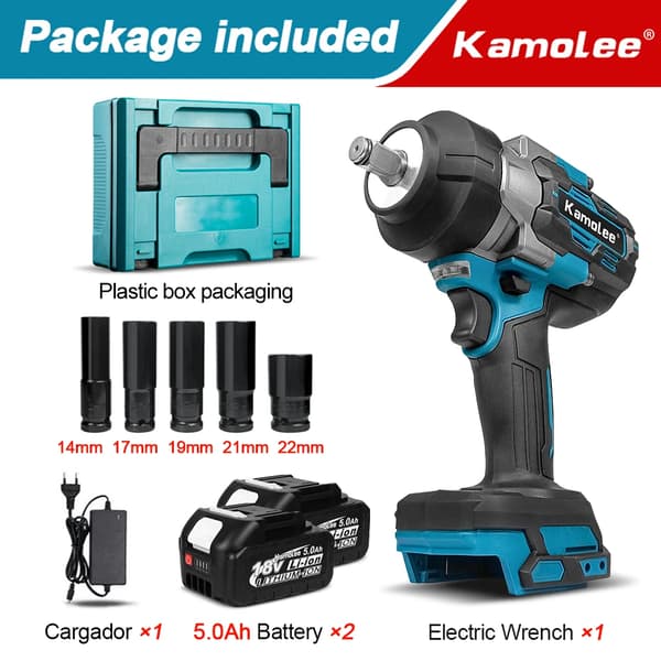 Kamolee Trådløs Slagnøgle, Kraftfuld 3100N.m Moment, Oplader Inkluderet,2x5.0Ah Bat Pla, EU