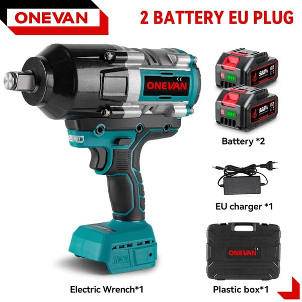 Borstlös elektrisk slagnyckel, 3100N.M vridmoment, 0-8000 RPM hastighet,2 Batteris EU -kontakt