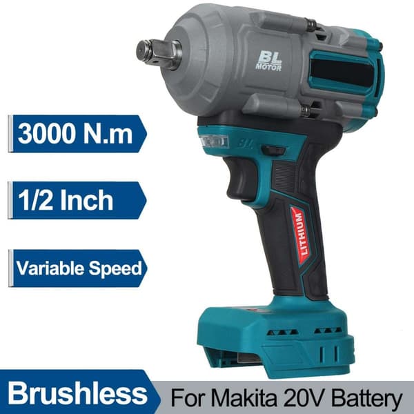 Elektrisk Slagnøgle, 3000N.m Moment, Variabel Hastighed 0-4100RPM, Kompatibel med 20V Batteri