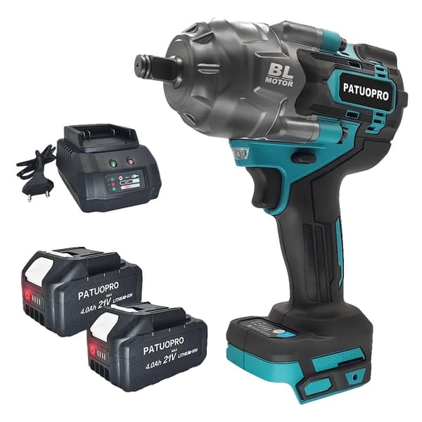 Trådløs Slagnøgle, 2200N.m Moment, 3600 RPM Hastighed,2STK 4.0Ah Batteri, EU