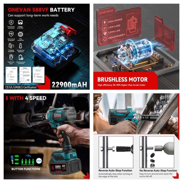 ONEVAN Elektrisk mutterdragare med 2 batterier Sladdlös elektrisk skruvdragare mutterdragare elverktyg