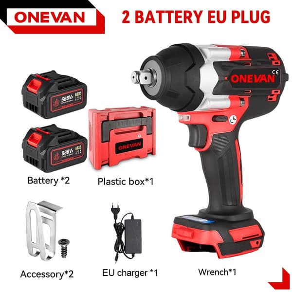 ONEVAN Borstlös Elektrisk Mutterdragare 1/2 Tum Sladdlös Momentnyckel Skruvdragare Med 2 batterier