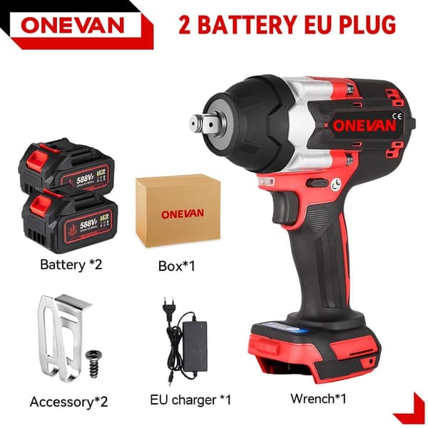 ONEVAN Borstlös Elektrisk Mutterdragare med 2 Batterier 1/2 tum Sladdlös skruvdragare