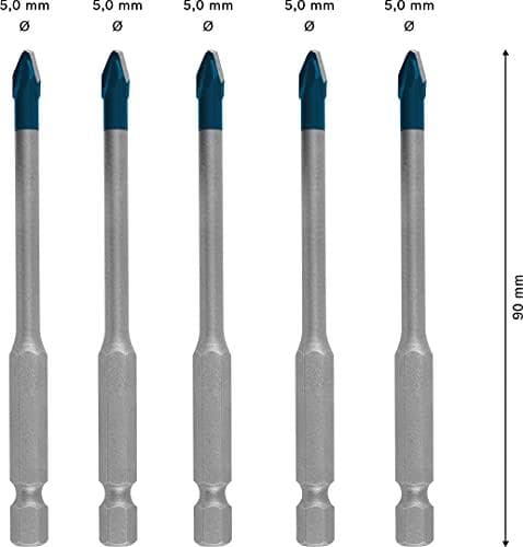 Bosch Expert HEX-9 HardCeramic - boresæt - til bløde fliser, hårde fliser - 5 stk - 5 mm - længde: 90 mm