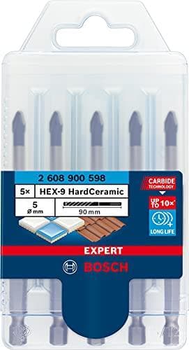 Bosch Expert HEX-9 HardCeramic - boresæt - til bløde fliser, hårde fliser - 5 stk - 5 mm - længde: 90 mm