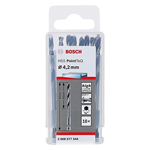Bosch Professional Pack med 10 PointTeQ sexkantsborr (för metall, Ø: 4,2 mm, arbetslängd: 43 mm, total längd: 83 mm, ¼" sexkantsaxel, tillbehör för sl