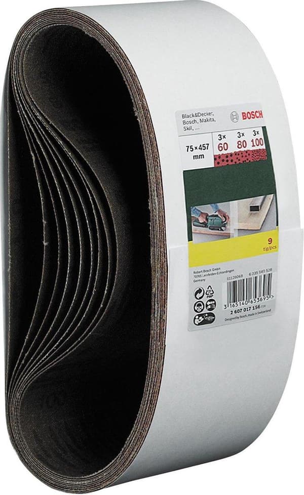 Bosch 9-delt slibebåndssæt 74 x 457 mm - korn 60; 80; 100