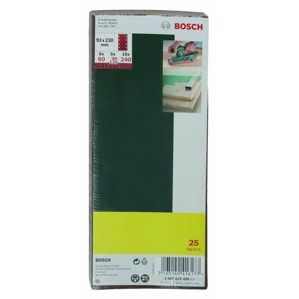 Bosch 25-delat sliparkset för orbitalslipmaskiner perforerade 93 x 230 mm - korn 60; 80; 120; 240