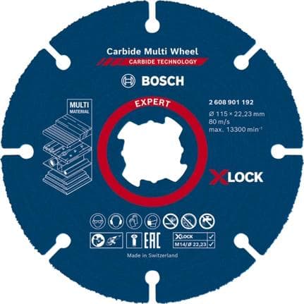 Bosch Expert Carbide Multi Wheel X-LOCK - skæreskive - til plast, træ med søm, hårdttræ, gipsplader - 115 mm (2608901192)