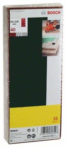 Bosch 25-delat sliparksats för orbitalslipmaskin, klämsystem, 93 x 230 mm, 8 hål, korn 40