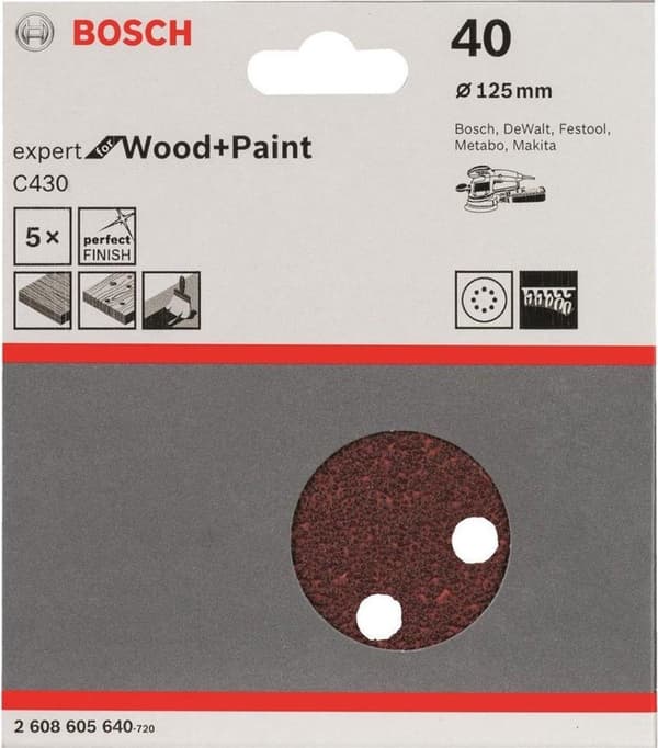Bosch Expert for Wood+Paint C430 - sandpapper - 5 stycken - rund - korn: 40 - 125 mm