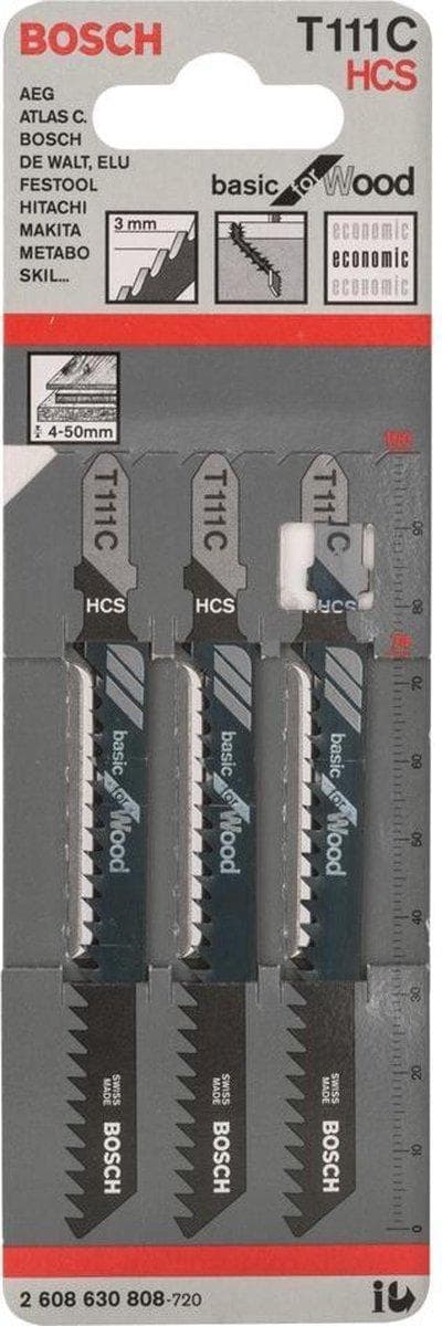 Bosch Basic for Wood T 111 C - stiksavklinge - til træ, fiberplader, nåletræ, ikke-slibende træmateriale - 3 styk - T-skaft - længde: 100 mm (26086308