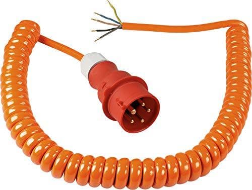 AS SCHWABE CEE byggepladsspiralkabel med CEE-stik og åben ende (400V / 16A | IP44 | H07BQ-F 5G1.5 | 1m - 5m forlængeligt kabel) - i orange (70431)