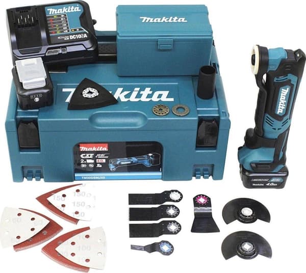 Makita TM30DSMJX5 10,8V Li-Ion batteri multiværktøjssæt (2x 4,0 Ah batteri) + tilbehørssæt i Mbox