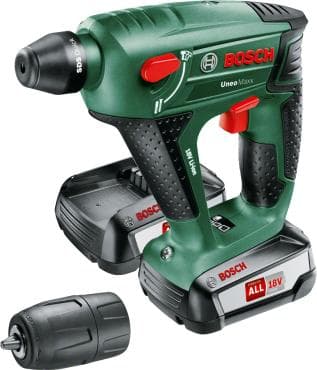 Bosch Uneo Maxx Akku-borehammer - Med 2x 18 V batterier og oplader - Med etui