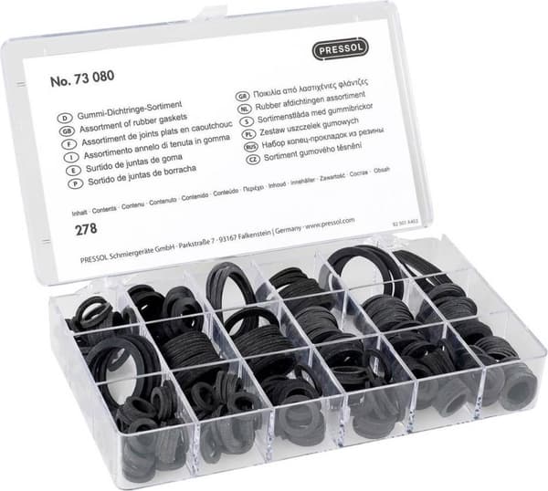 Pressol 73080 Gummi tætningsring sæt - 278 dele 10 dimensioner - Ø 9 - 34 mm i Indhold: 1 sæt(er)
