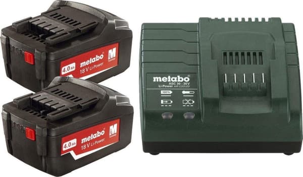 Metabo 685050000 2x Li-Power akkupaketti 18 V / 4,0 Ah + laturi ASC 55