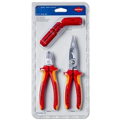 Knipex 00 31 30 BK V01. Farve på produkt: Orange, Rød. Emballagebredde: 167 mm, Emballagedybde: 33 mm, Emballagehøjde: 340 mm. Antal værktøjer: 3 værk