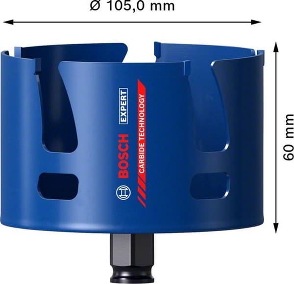 Bosch Expert Construction Material - hulsav - til mursten, spånplader, nåletræ, glasfiberforstærket plast, bløde fliser - 105 mm