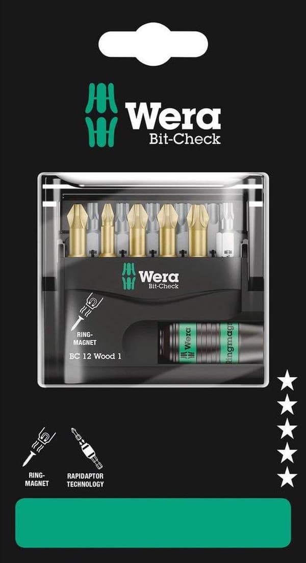 Wera Bit-Check 12 Trä 1 SB 05136390001 Bitssats 1/4 (6,3 mm) Inkl. bitshållare