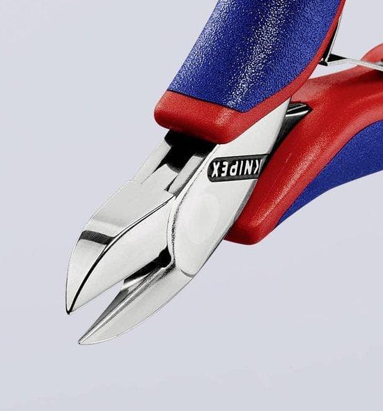 KNIPEX elektronik sideskærer 115 mm, 77 22 115 SB spejlpoleret hoved, håndtag med multikomponent greb, rundt hoved, skærekapacitet af blød tråd 0,3 -