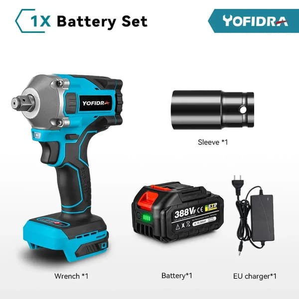 Elektrisk Slagnøgle, 1000Nm Moment, Trådløs 20V,EU, 1xBatteri Sæt A
