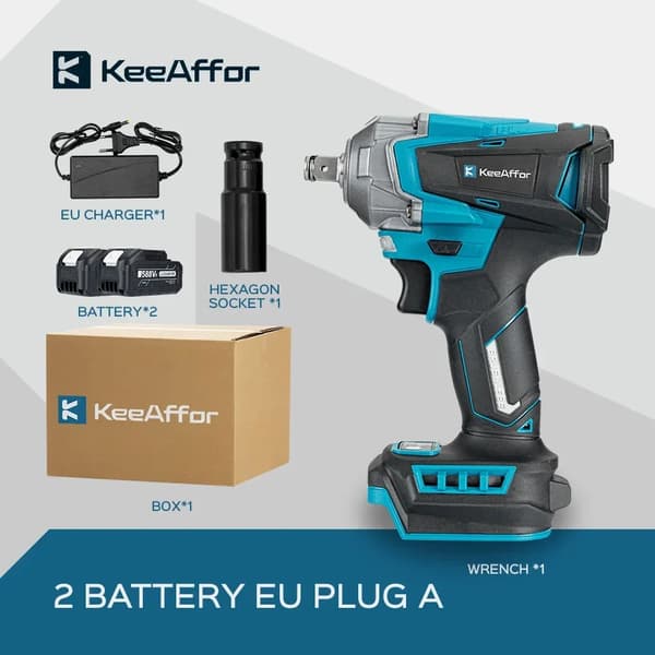 Elektrisk Slagnøgle, 1200N.M Moment, 18V Batteridrevet,2 BATTERI EU STIK A, EU