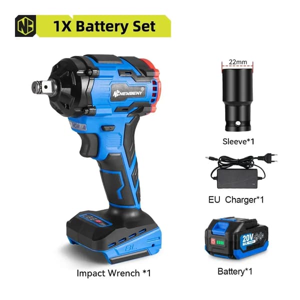 Børsteløs trådløs slagnøgle, 1000N.m moment, 3 gear,EU, 1 Batteri-Sæt A