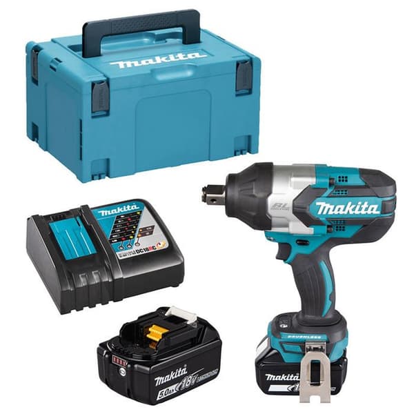 18V slagnyckel + 2 5 Ah batterier + laddare + MAKPAC box - MAKITA - DTW1001RTJ