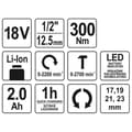 Miniatyrbild 4 av 4: YATO 2.0Ah 1-2" 18V 300Nm Li-ion-batteri-slagnyckel