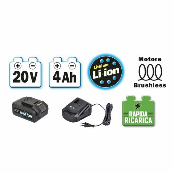 RIBITECH R-BAT20 sladdlös slagnyckel - 20V 4Ah batteri - Snabbladdare - 420 Nm - 4 uttag ingår