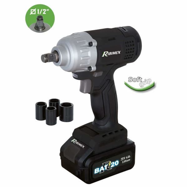 RIBITECH R-BAT20 sladdlös slagnyckel - 20V 4Ah batteri - Snabbladdare - 420 Nm - 4 uttag ingår