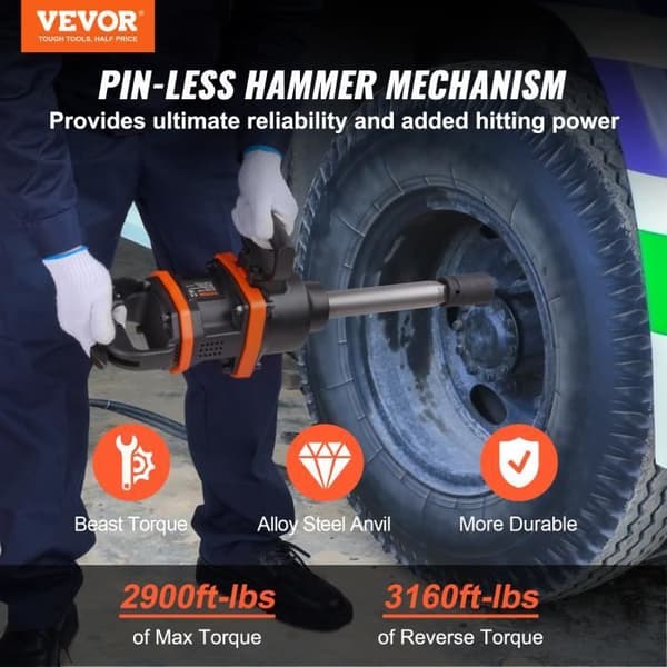 Pneumatisk slagnyckel - VEVOR - 2,54 cm slagnyckel 4284Nm Omvänd vridmomentutgång
