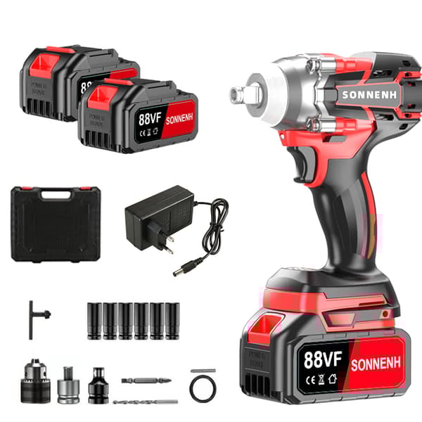 21V Slagskruvdragare – Borstlös Motor, 450 Ft-lbs Vridmoment, 2x 3.0Ah Batterier & 6 Socklar