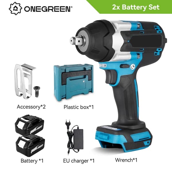 Borstlös elektrisk slagnyckel, 1800N.M vridmoment, 7200 RPM hastighet,2 Batteri EU Kontakt B