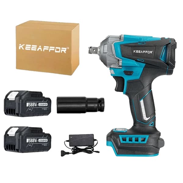 KeeAffor 1200N.M Sähkökäyttöinen Iskuväännin, 18V, 6700 RPM,2 AKKU EU PISTOKE A