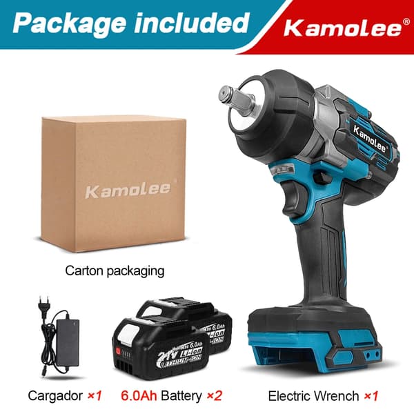 Kamolee Trådlös Slagskruvdragare, Kraftfull 3100N.m Moment, Laddare Ingår,EU, 2x6.0Ah Batteribil