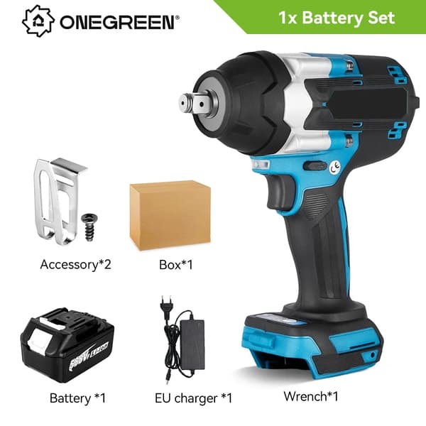 Borstlös elektrisk slagnyckel, 1800N.M vridmoment, 7200 RPM hastighet,1 Batteri EU Kontakt