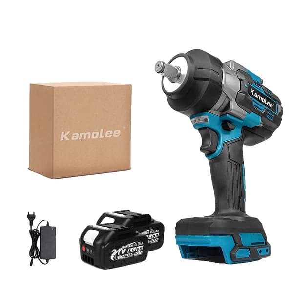 Elektrisk Slagnøgle, Maksimalt Drejningsmoment 3100N.m, Kompatibel med 1/2" Stiknøgler,2x6.0Ah Bat Bil, EU