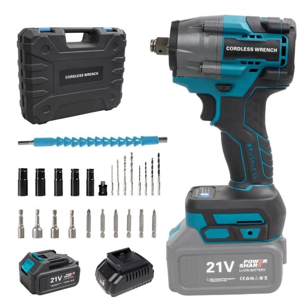 Batteridriven Slagskruvdragare, 480N.m Vridmoment, Borstlös Motor, 21V Batteri,Blå 1 Batteri, EU