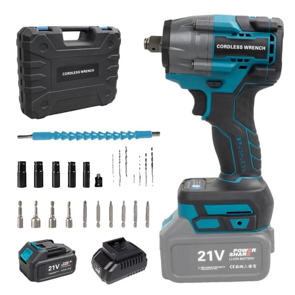 Batteridriven Slagskruvdragare, 480N.m Vridmoment, Borstlös Motor, 21V Batteri,Blå 1 Batteri, EU