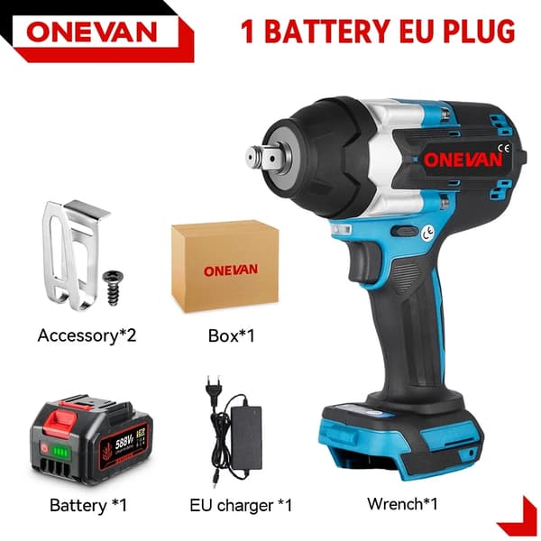 Elektrisk slagnyckel, 1800NM vridmoment, LED-ljus,1Batteri1Laddare