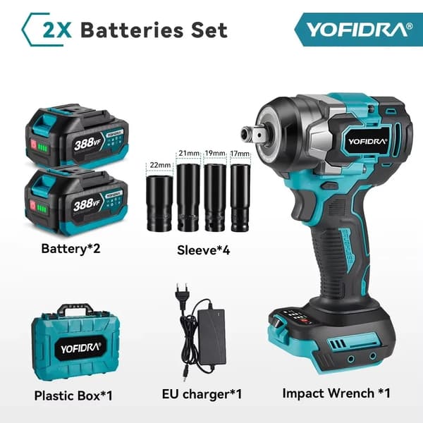 Slagskruvdragare, 1200N.m vridmoment, 5 växlar,2 Batteri EU Kontakt B