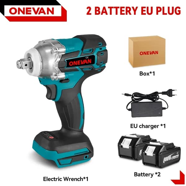 Elektrisk Slagnyckel, 520N.M Moment, Borstlös Motor,2 Batteri EU Kontakt