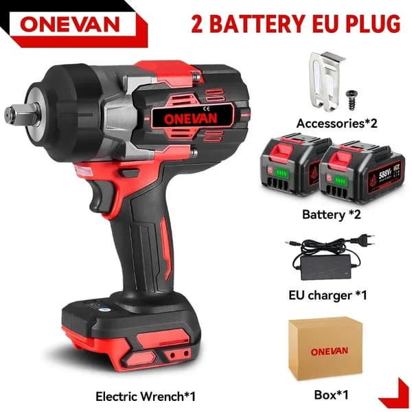 Borstlös elektrisk slagnyckel, 2800W effekt, 2800N.M vridmoment,2 Batteri 1EU Kontakt