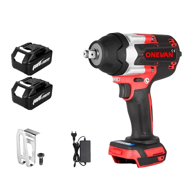 Batteridriven elektrisk slagnyckel, 1800N.M vridmoment, 7000rpm tomgångshastighet,Röd- 2Batteri EU A