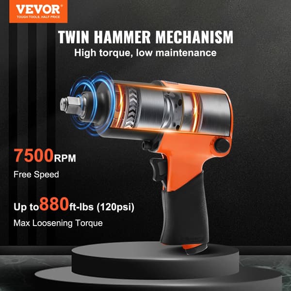 Luftdriven Slagnyckel, 880 ft-lb Max. Moment, 7500 RPM Fritt Varvtal, Lättviktsdesign